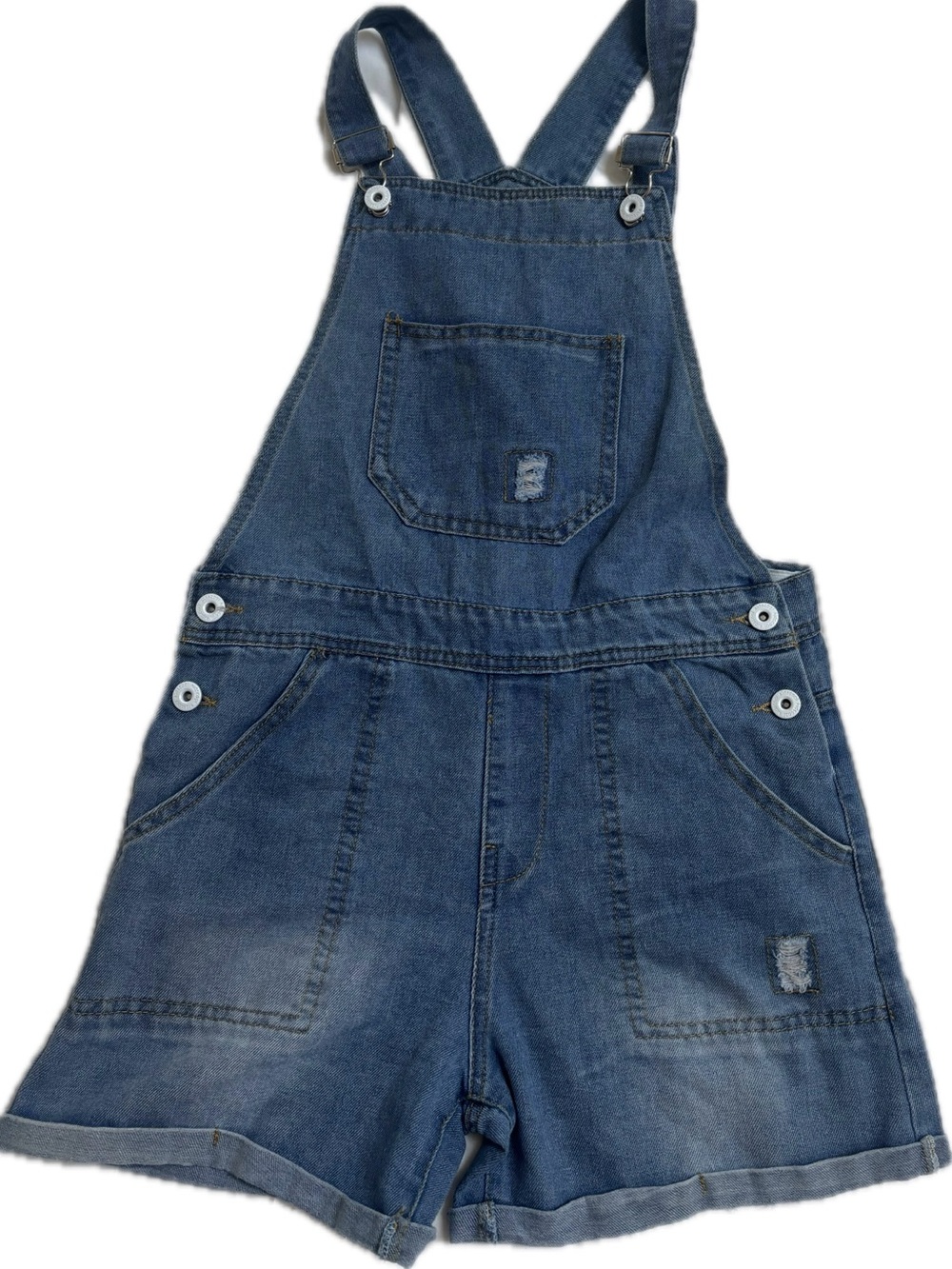 Girls Denim Blue Short Overalls with Front Pocket
